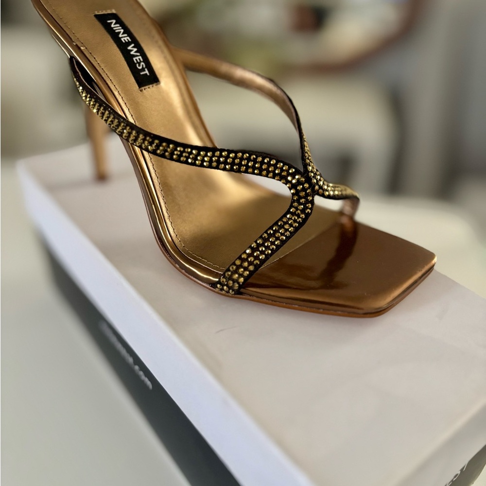 Nine West Brown Stiletto Heels with Crystal Embellishments